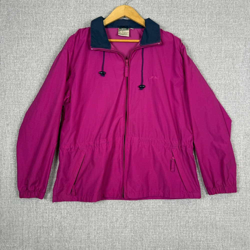 Vtg LL Bean Windbreaker Jacket‎ Hooded Lightweight Pink Purple Sz M Chore Gorp